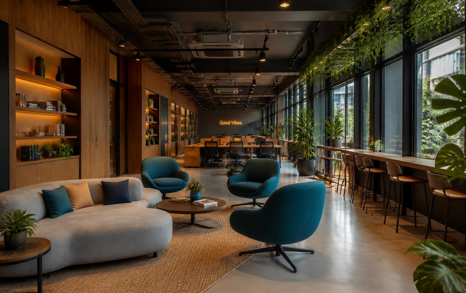 Lounge corporativo do Nalu Coworking